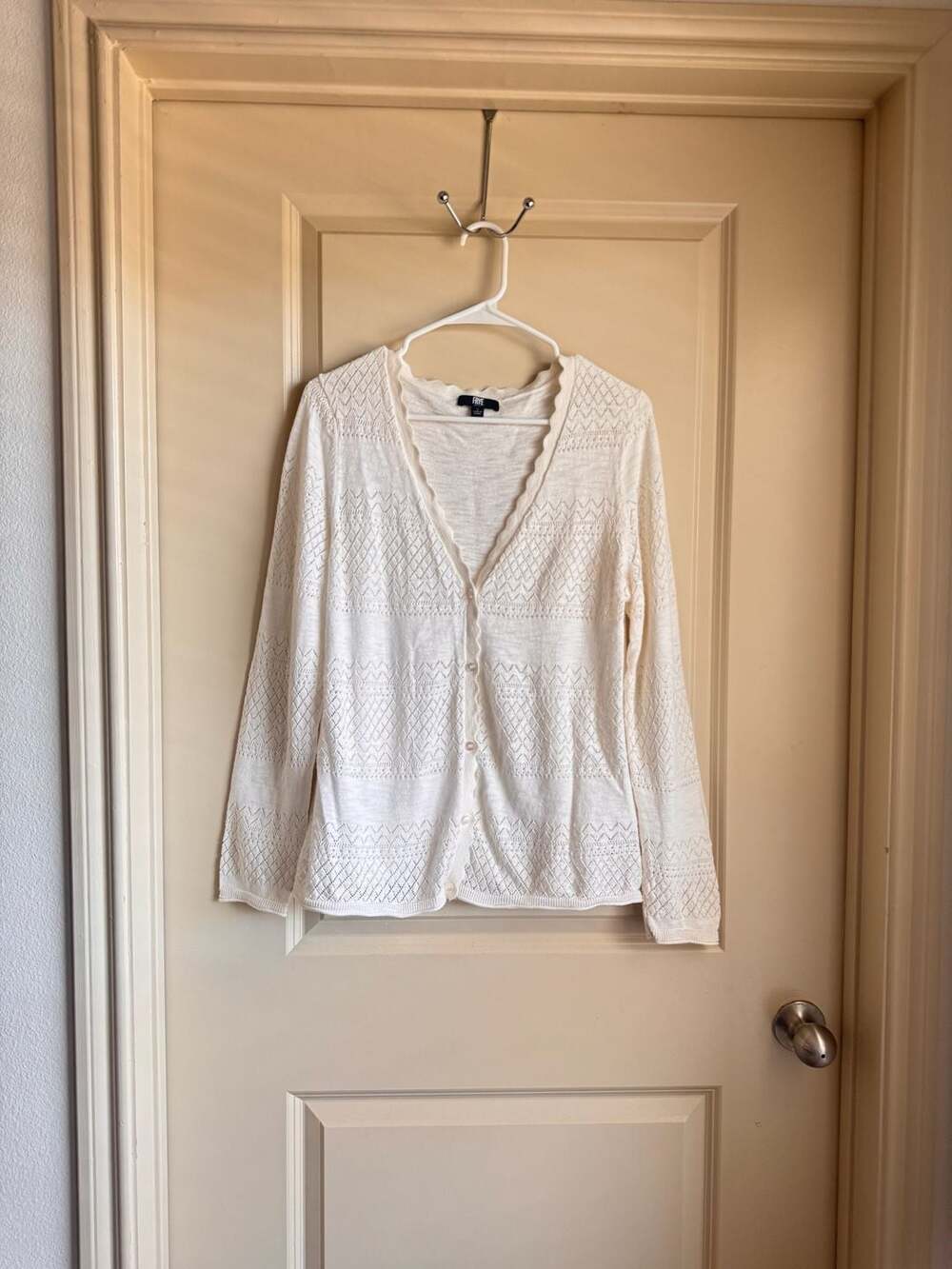 FRYE Women's Pointelle Knit Button-Front Cardigan Sweater Ivory Size Large